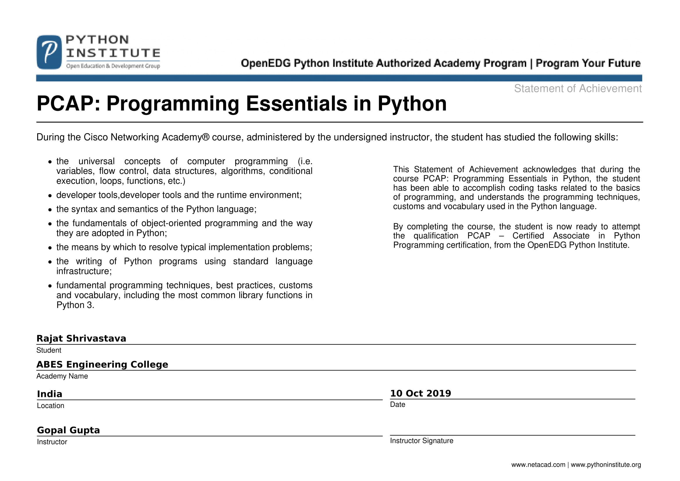 Cisco Python Certificate
